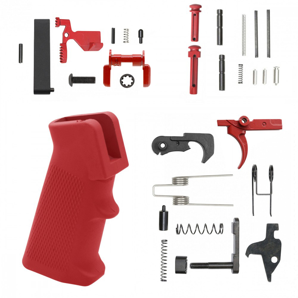 AR-15 Lower Parts Kit w/ Cerakote RED (SAFETY AND GRIP OPTION)